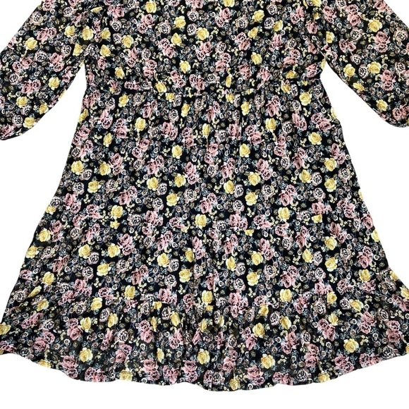 Maurices Plus Size Floral Mesh Midi Dress Tiered Black Multicolor Roses Sz 4X - Picture 8 of 16